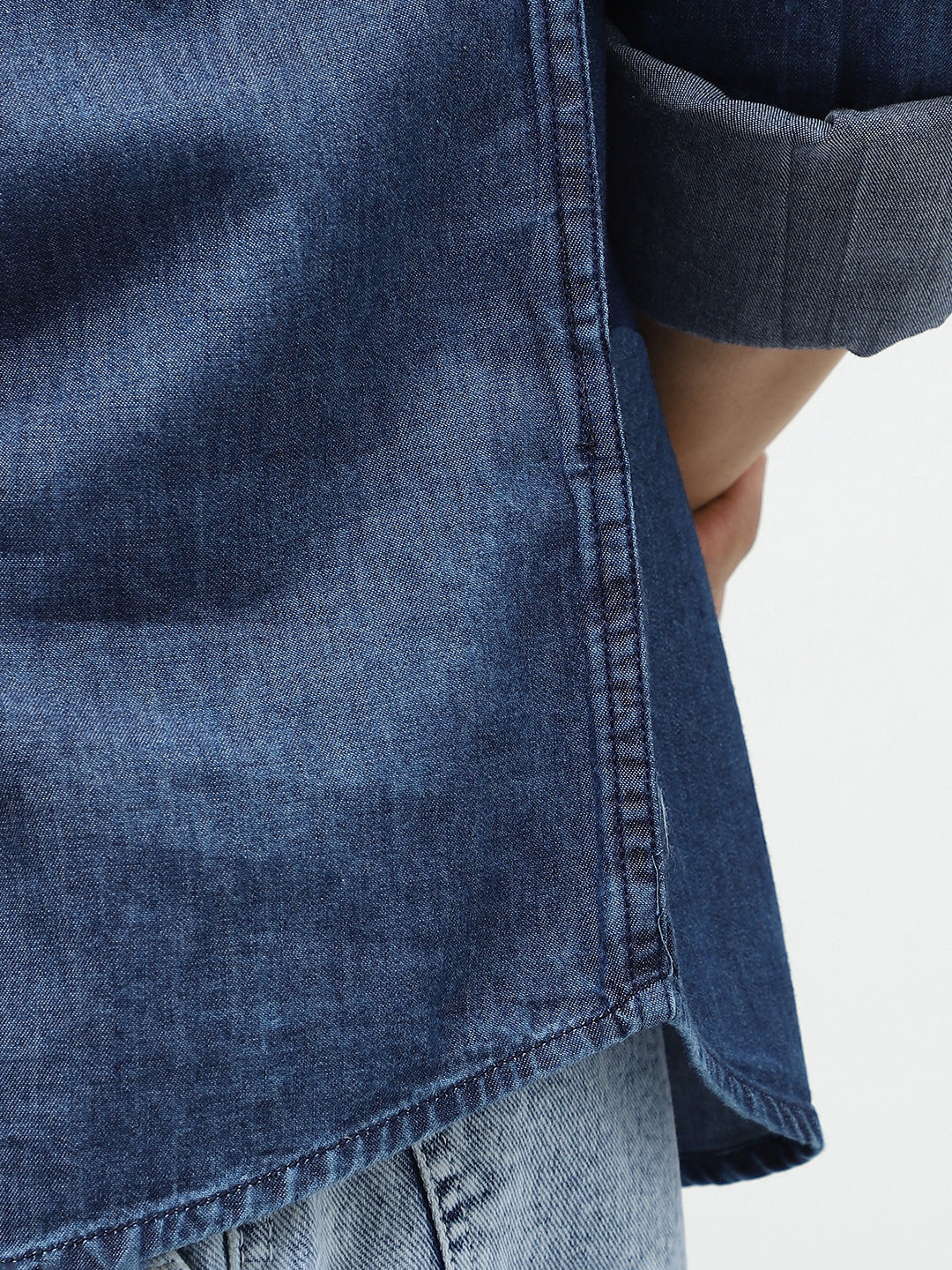 Men's Dark Blue Regular Fit Full Sleeve Washed Denim Shirt