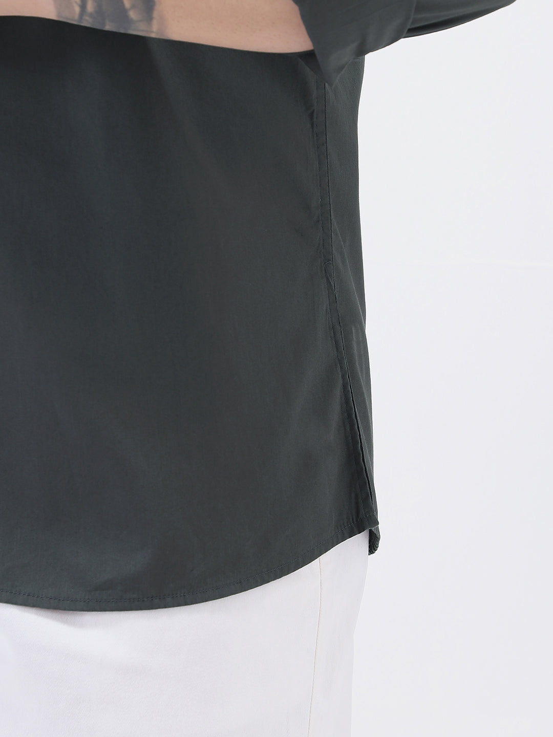 Plus Men's Dark Grey Cotton Full Sleeve Regular Fit Casual Solid Shirt