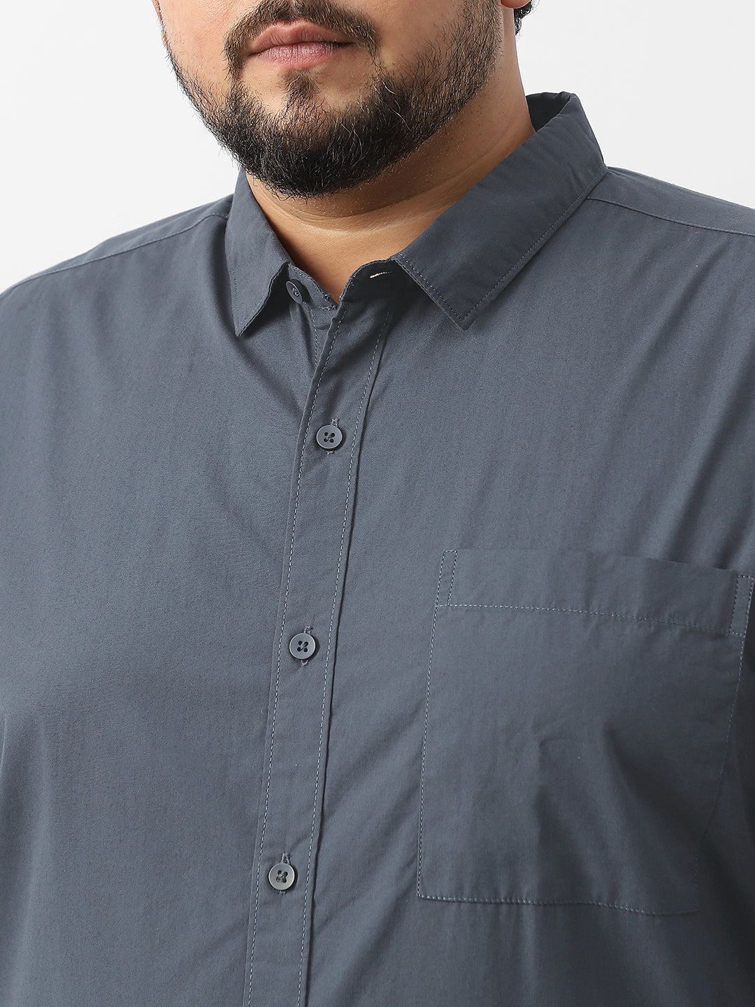 Plus Men's Slate Blue Cotton Full Sleeve Regular Fit Casual Solid Shirt
