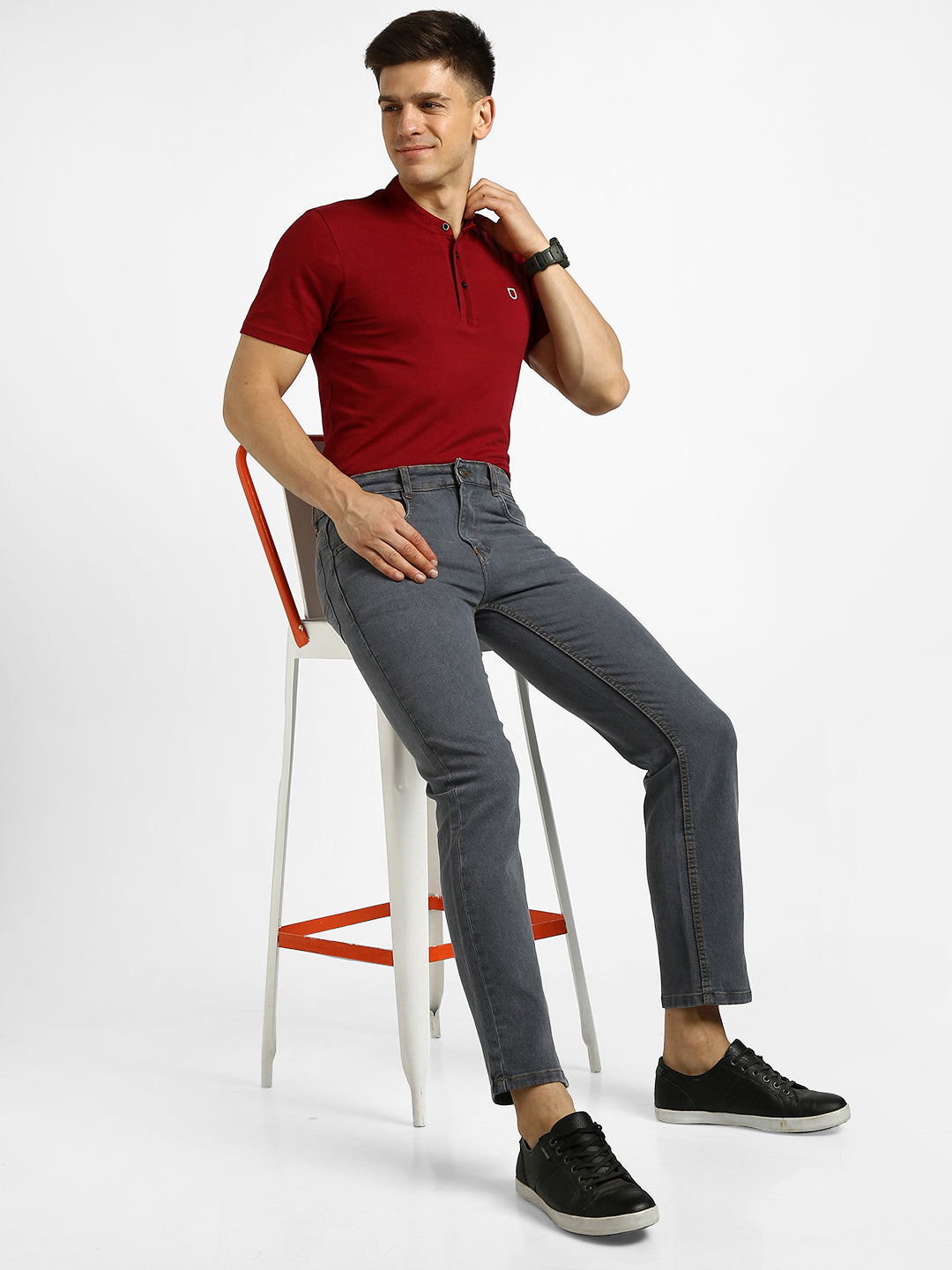 Men's Grey Regular Fit Washed Jeans Stretchable