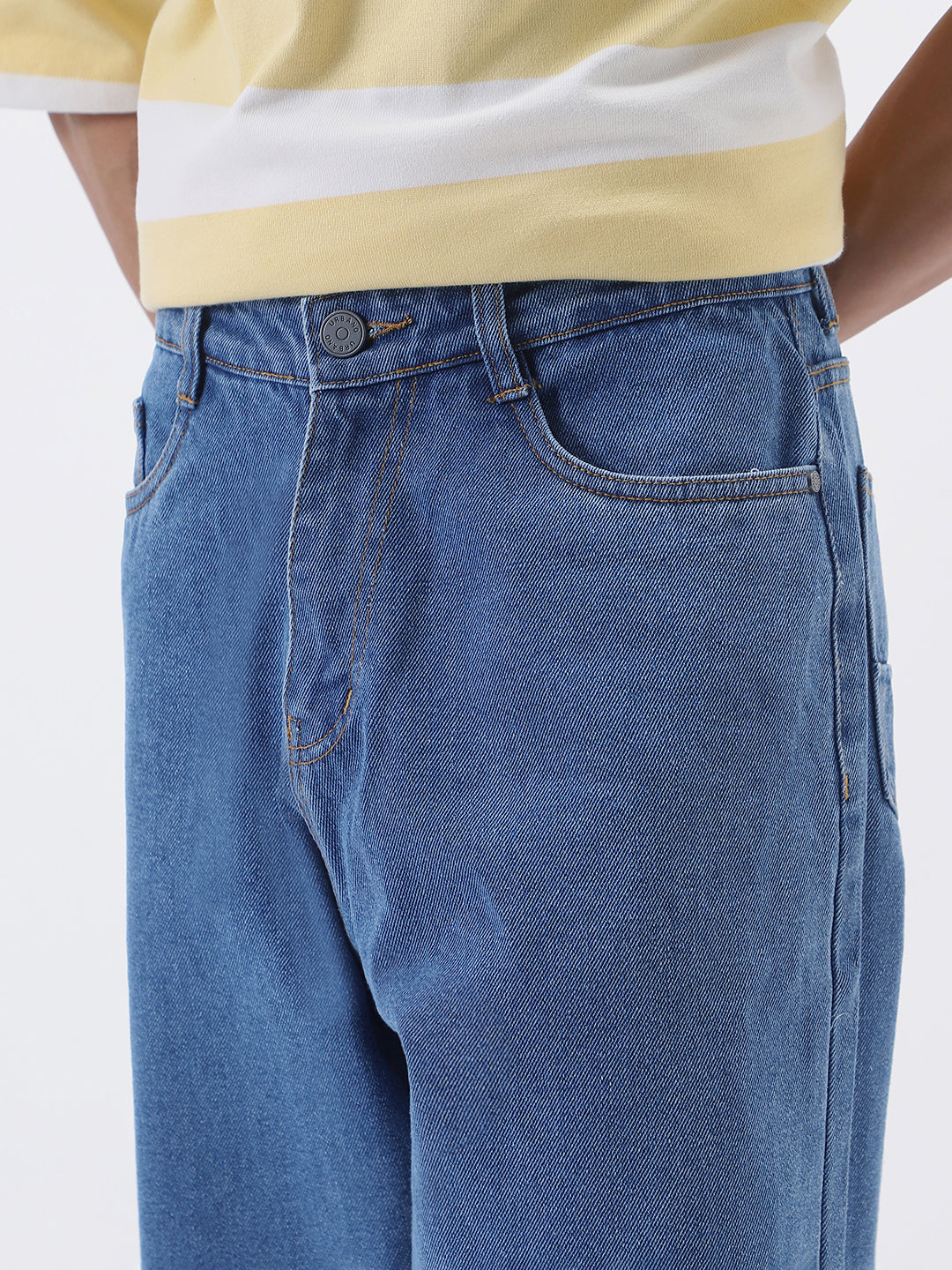 Men's Light Blue Loose Fit Washed Jeans Non-Stretchable