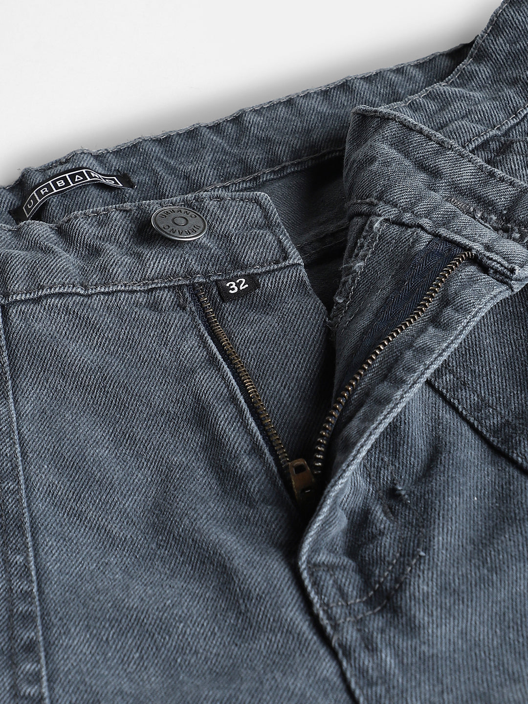 Men's Grey Loose Fit Cargo Jeans with 6 Pockets Non-Stretchable