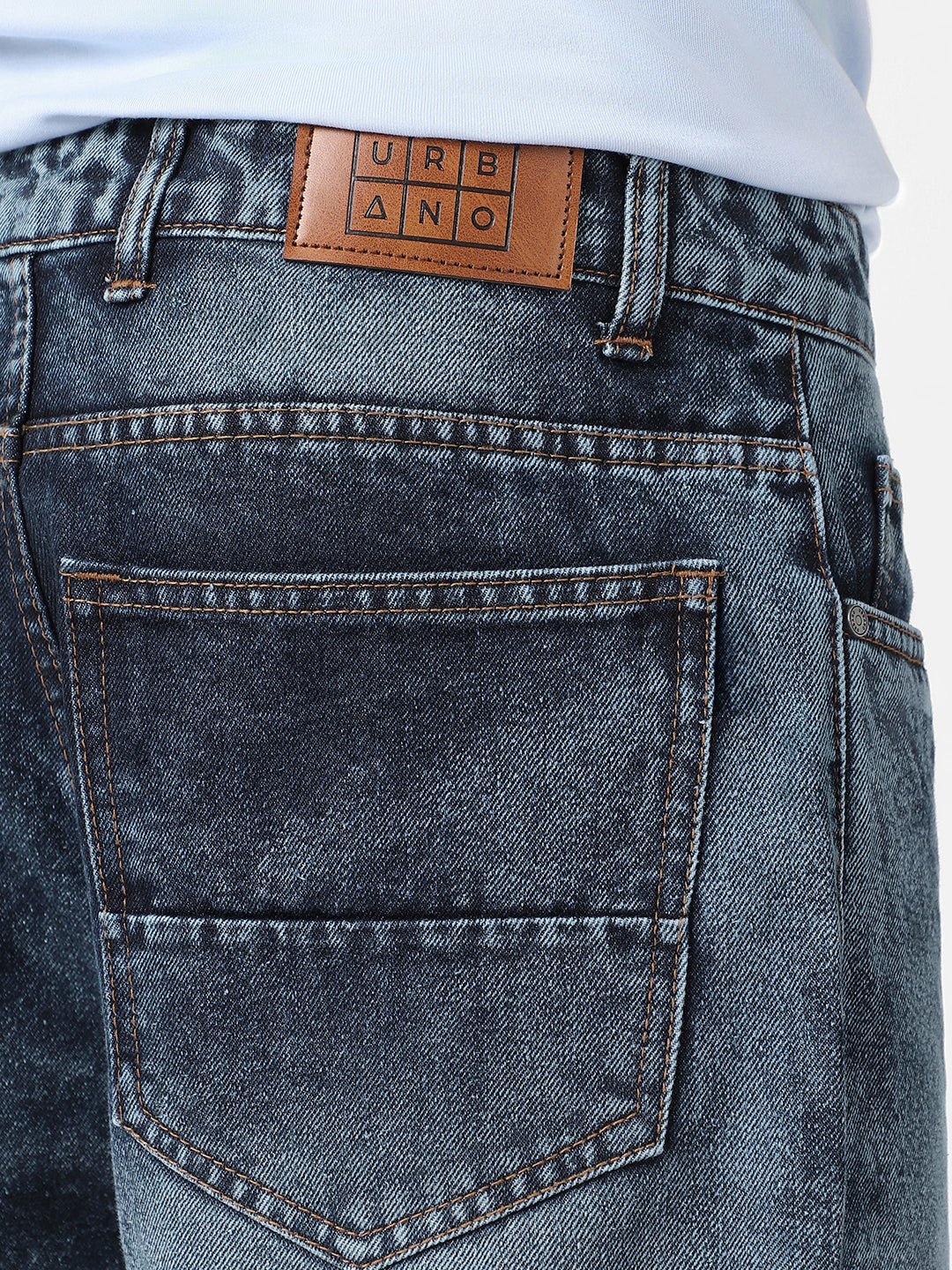Men's Dark Blue Loose Baggy Fit Washed Jeans Non-Stretchable