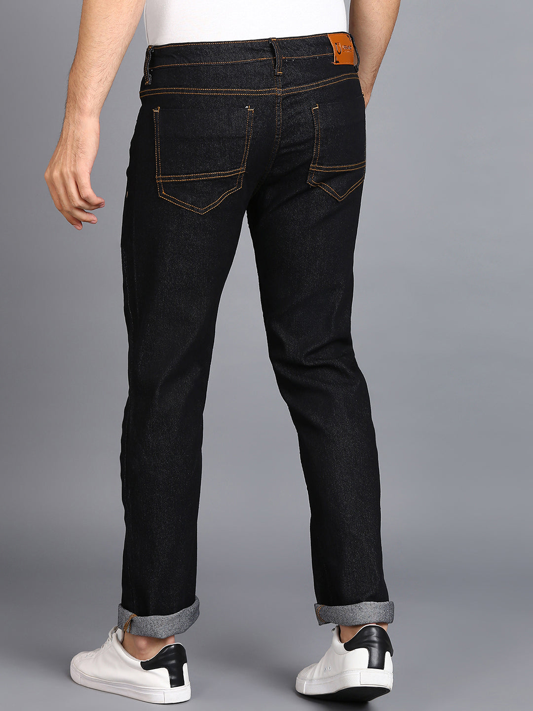 Men's Dark Blue Regular Fit Washed Jeans Stretchable