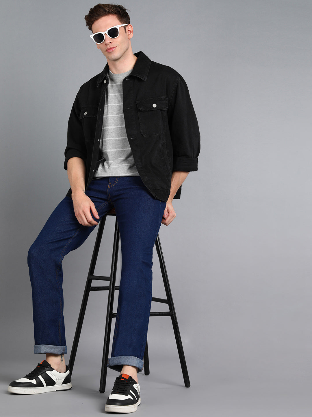 Men's Navy Regular Fit Washed Jeans Stretchable