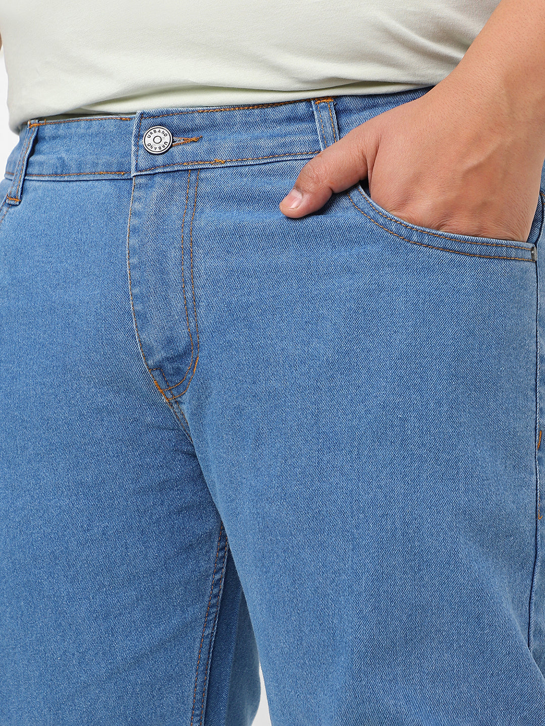 Plus Men's Light Blue Regular Fit Solid Jeans Stretchable