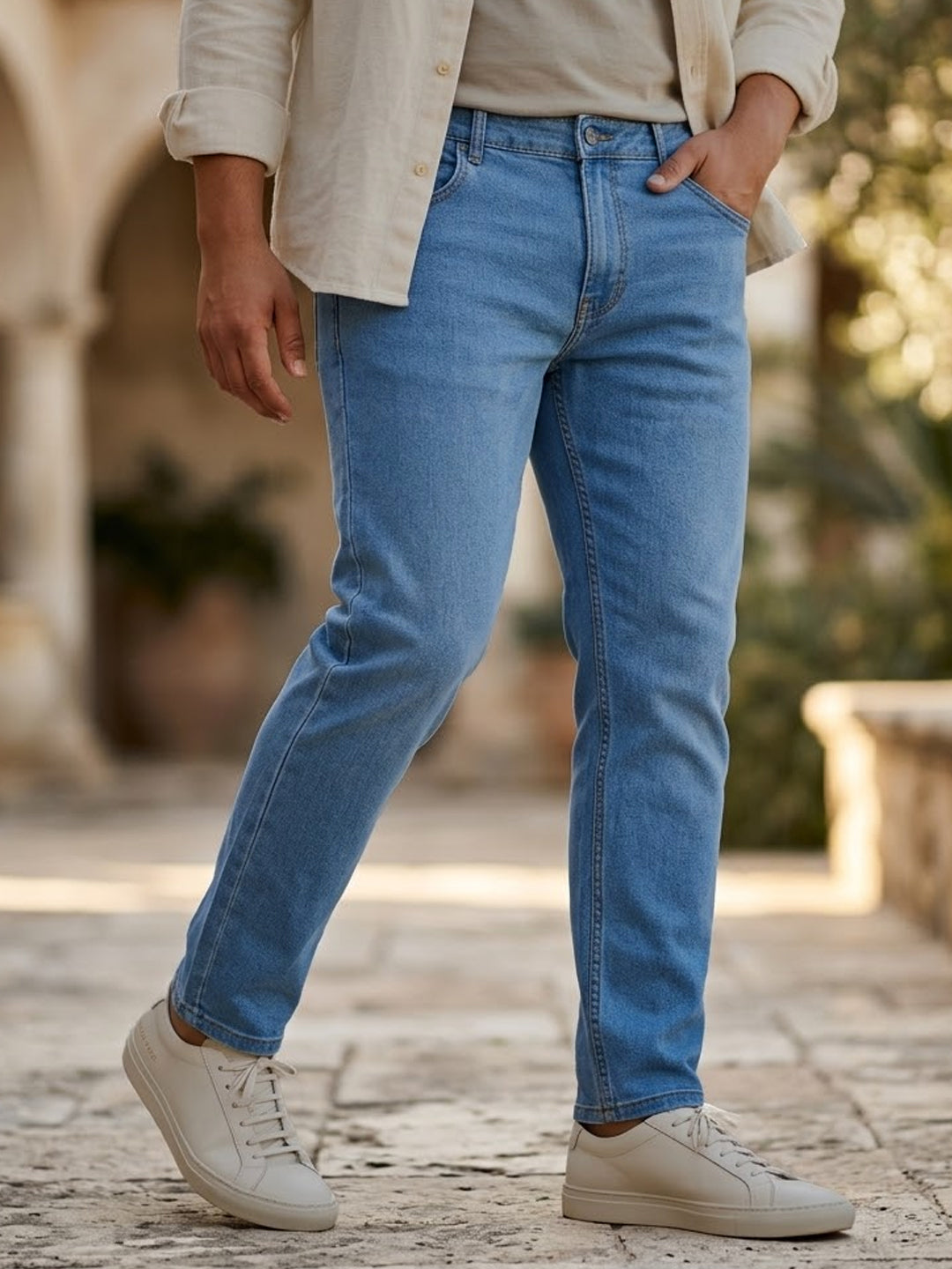 Plus Men's Light Blue Regular Fit Solid Jeans Stretchable
