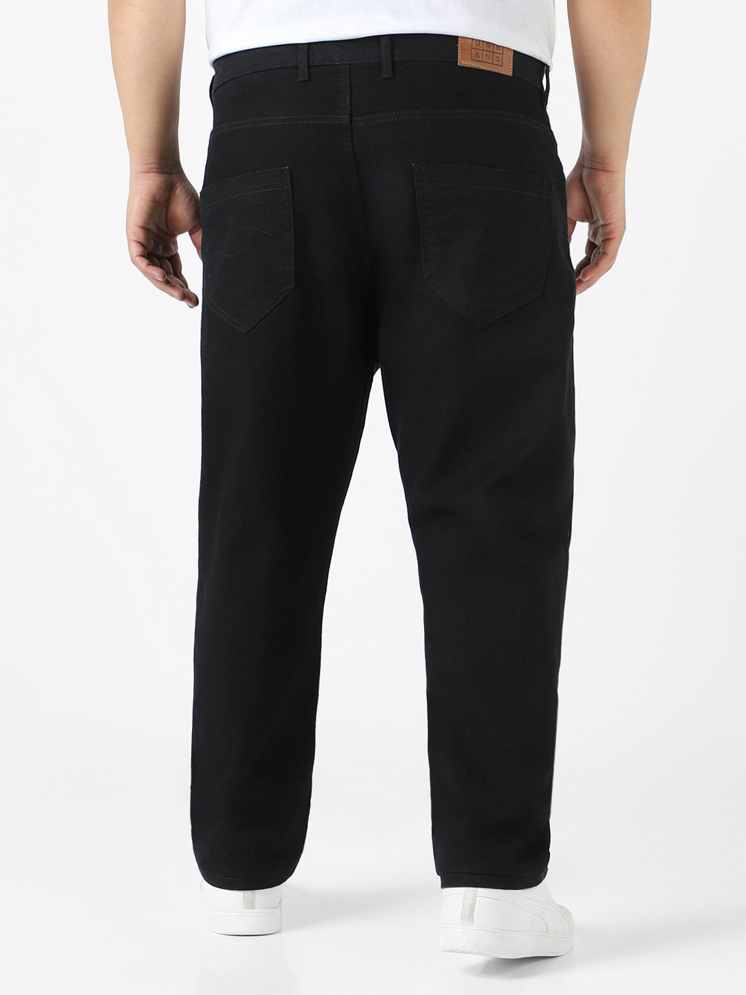 Plus Men's Black Regular Fit Denim Jeans Stretchable
