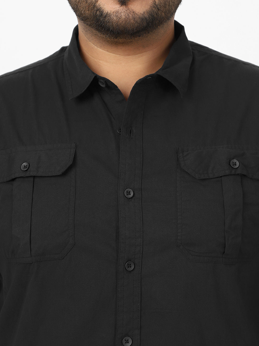 Men's Black Cotton Full Sleeve Regular Fit Casual Solid Shirt