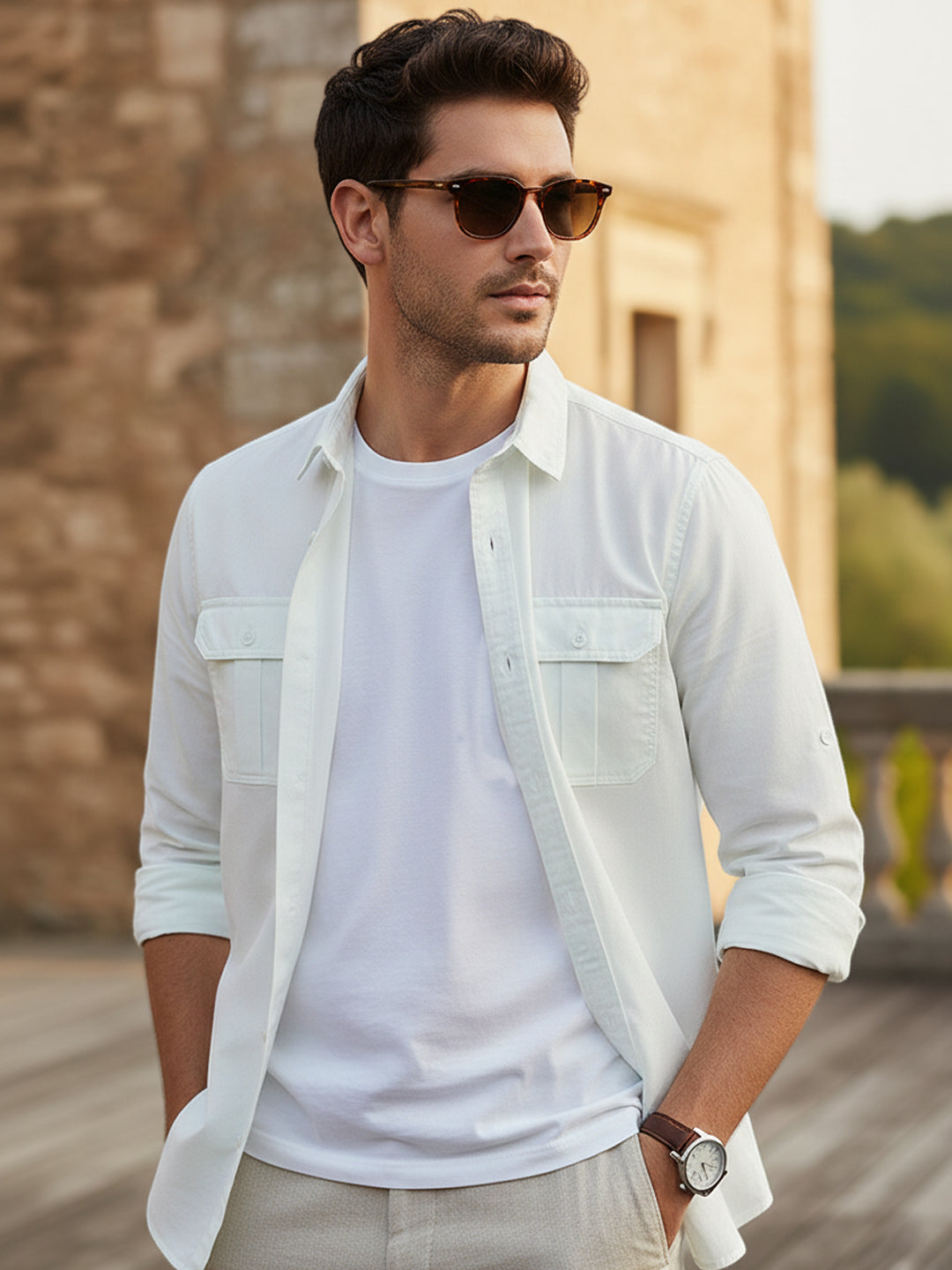 Men's Pastel Blue Cotton Full Sleeve Regular Fit Casual Solid Shirt